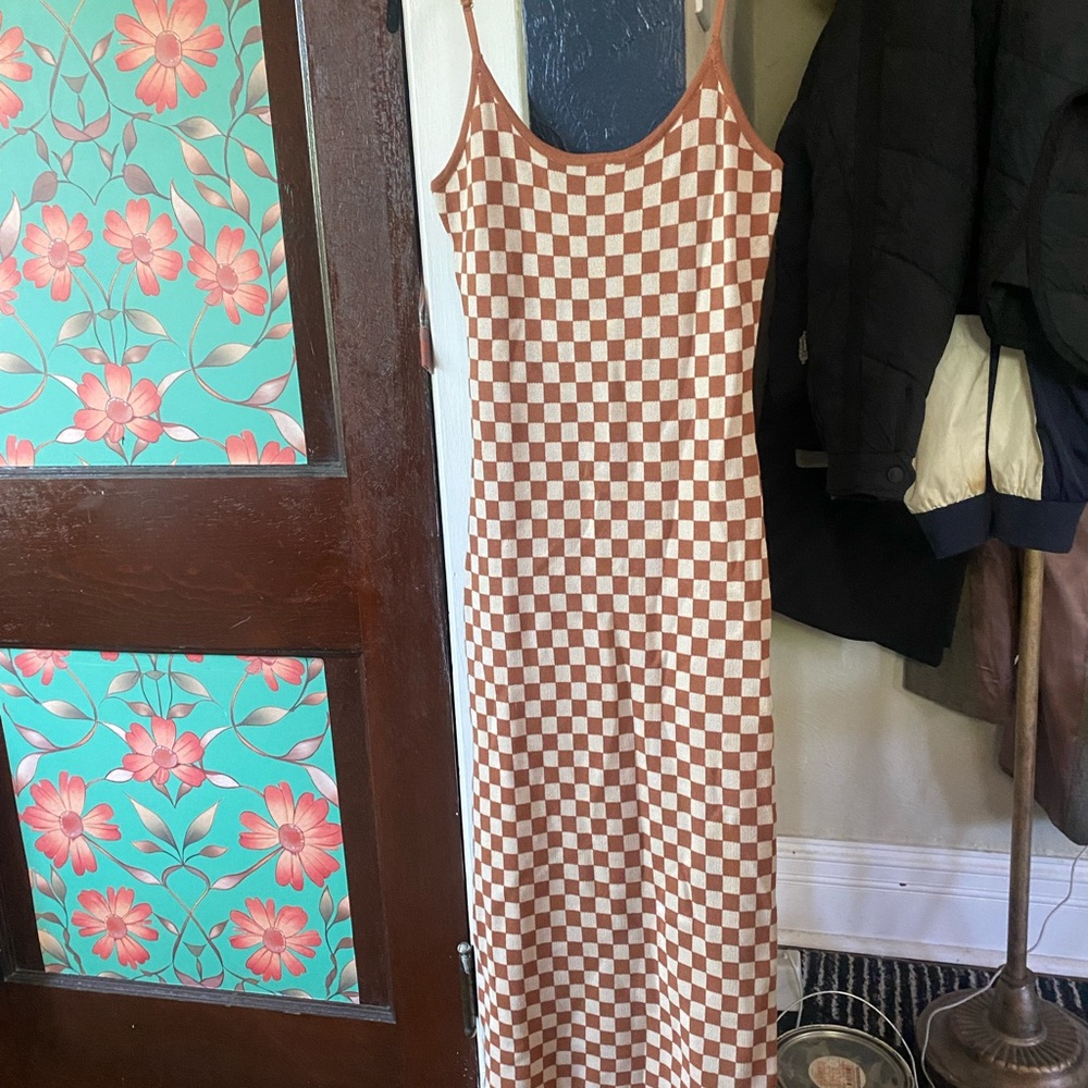12th Tribe Brown and Cream Spaghetti Strap Sundress